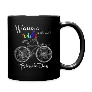 Wanna ride with me - Bicycle Day - Tasse einfarbig - Schwarz - Rechts