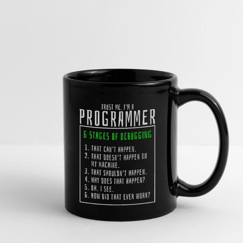 Debugging stages computer programmer Full Colour Mug