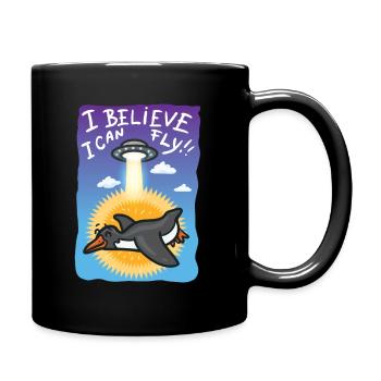 I Believe I Can Fly Penguin Alien UFO - Full Colour Mug - black - Right
