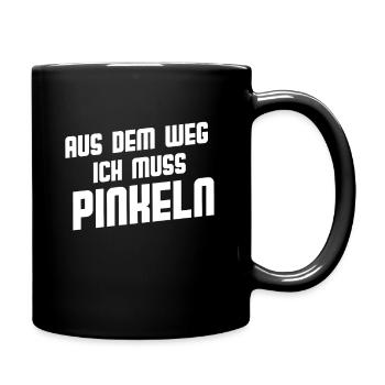 Aus dem Weg ich muss pinkeln lustiger Spruch Shirt - Tasse einfarbig - Schwarz - Rechts