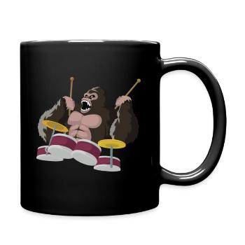Le gorille joue de la batterie - Mug uni - noir - Droite