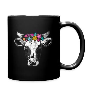Kuh Land Blumen - Tasse einfarbig - Schwarz - Rechts
