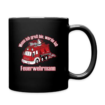 Feuerwehrmann Wenn Ich Groß Bin Pinguin Geschenk - Tasse einfarbig - Schwarz - Rechts