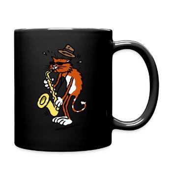 Cat plays saxophone music band cats gift - Full Colour Mug - black - Right