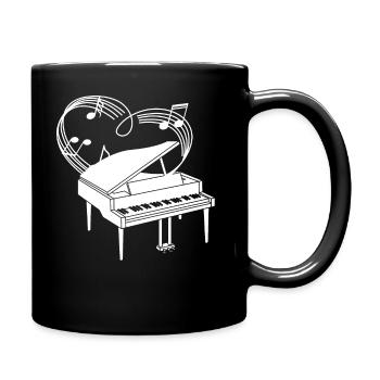 Piano - Klavier - Pianist - Noten - Herz - Tasse einfarbig - Schwarz - Rechts