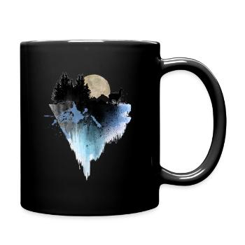 Lama auf Klippe im Mondschein - Alpaka Vollmond - Tasse einfarbig - Schwarz - Rechts