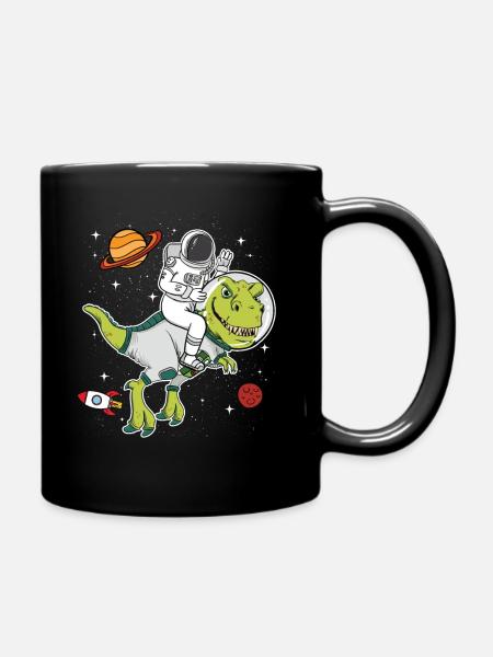 Astronaut Weltall Dinosaurier T Rex Geschenk - Tasse einfarbig - Schwarz