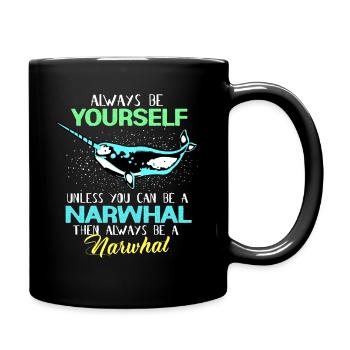 Narwhal Gift Unicorn Kawaii Whales Diving - Full Colour Mug - black - Right