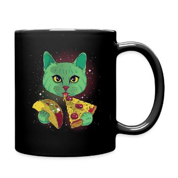 Cosmic cat cats cats with pizza - Full Colour Mug - black - Right