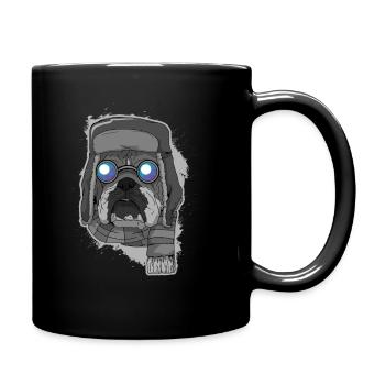 Bouledogue avec bonnet et lunettes - Mug uni - noir - Droite