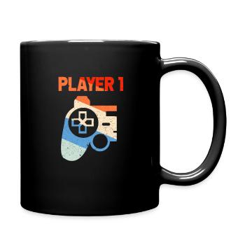 Player 1 Gamer Partner Couple Love Gambling Geschen - Full Colour Mug - black - Right