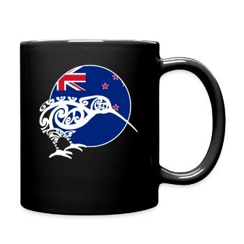 Kiwi links Wappen kreisrund - Geschenk - Tasse einfarbig - Schwarz - Rechts