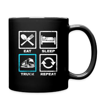 Eat Sleep Truck Repeat Trucker LKW Fahrer Geschenk - Tasse einfarbig - Schwarz - Rechts