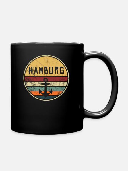 Hamburg Vintage Retro Anker Norden Hafen Elbe - Tasse einfarbig - Schwarz
