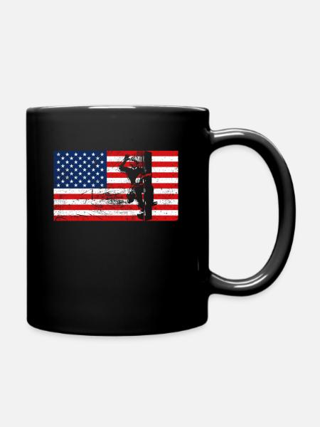 Monteur de lignes d'électricien drapeau des États-Unis - Mug uni - noir