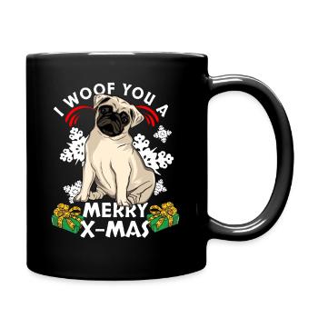 Mops Weihnachten - Tasse einfarbig - Schwarz - Rechts