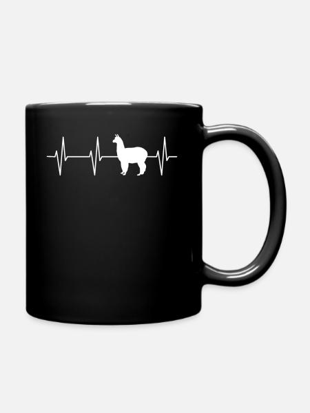 Llama Heartbeat T Shirt - Tasse einfarbig - Schwarz
