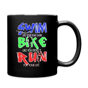 Funny triathlon swimming race cycling - Full Colour Mug - black - Right
