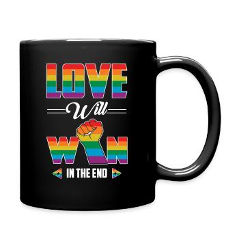 Liebe gewinnt am Ende Gay Pride T-Shirt LGBT Ally - Tasse einfarbig - Schwarz - Rechts