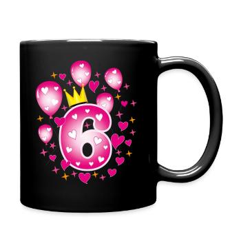 06 6. Geburtstag Mädchen Luftballons Krone Sterne - Tasse einfarbig - Schwarz - Rechts