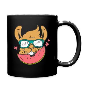 Lama isst Wassermelone - Tasse einfarbig - Schwarz - Rechts