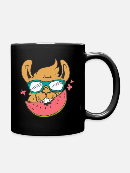 Lama isst Wassermelone - Tasse einfarbig - Schwarz