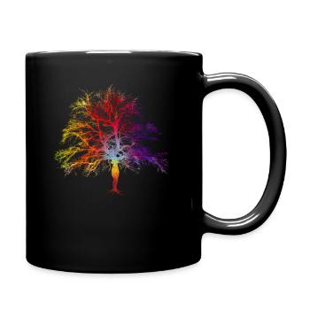 Fantasy Baum Frau Farbverlauf Chakra Wald Frieden - Tasse einfarbig - Schwarz - Rechts