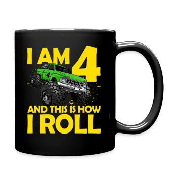 4th Birthday Gift 4 Years Monster Truck - Full Colour Mug - black - Right