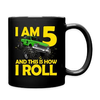 5th Birthday Gift 5 Years Monster Truck - Full Colour Mug - black - Right
