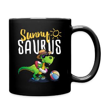 Tyrannosaurus Rex on the beach - summer sunnysaurus - Full Colour Mug - black - Right