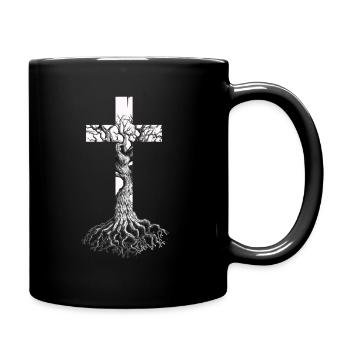 Der Baum mit dem Jesus Kreuz verwurzelt - Tasse einfarbig - Schwarz - Rechts