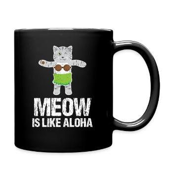 Meow Is Like Aloha Cat Hawaiian Dance Hula Kitty - Full Colour Mug - black - Right