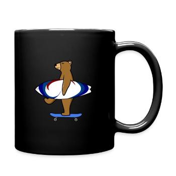 Bear with skateboard and surfboard - Full Colour Mug - black - Right
