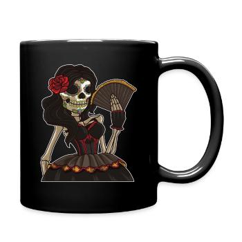 Skelett Lady der Toten | La Calavera Catrina - Tasse einfarbig - Schwarz - Rechts