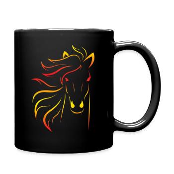 Pferd Kopf Silhouette Orange Gelb Rot Geschenk - Tasse einfarbig - Schwarz - Rechts