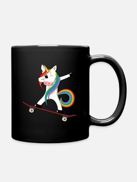 Einhorn Dabbing Unicorn Skateboard Regenbogen - Tasse einfarbig - Schwarz