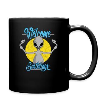 Alien Welcome Contact UFO Funny Gift - Full Colour Mug - black - Right