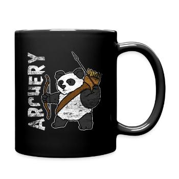 Panda Bogenschießen Geschenk - Tasse einfarbig - Schwarz - Rechts