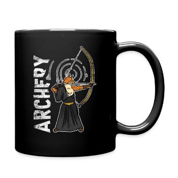 Bogenschießen Fuchs Geschenk - Tasse einfarbig - Schwarz - Rechts