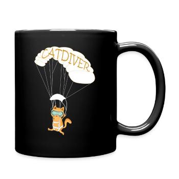 Parachutist T-Shirt Present for Skydiver Cat - Tasse einfarbig - Schwarz - Rechts