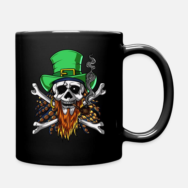 Pirate Skull Irish Leprechaun Crossbones - Full Colour Mug - black