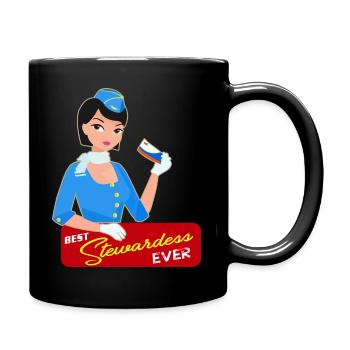 Stewardess Flugbegleiterin Geschenk - Tasse einfarbig - Schwarz - Rechts