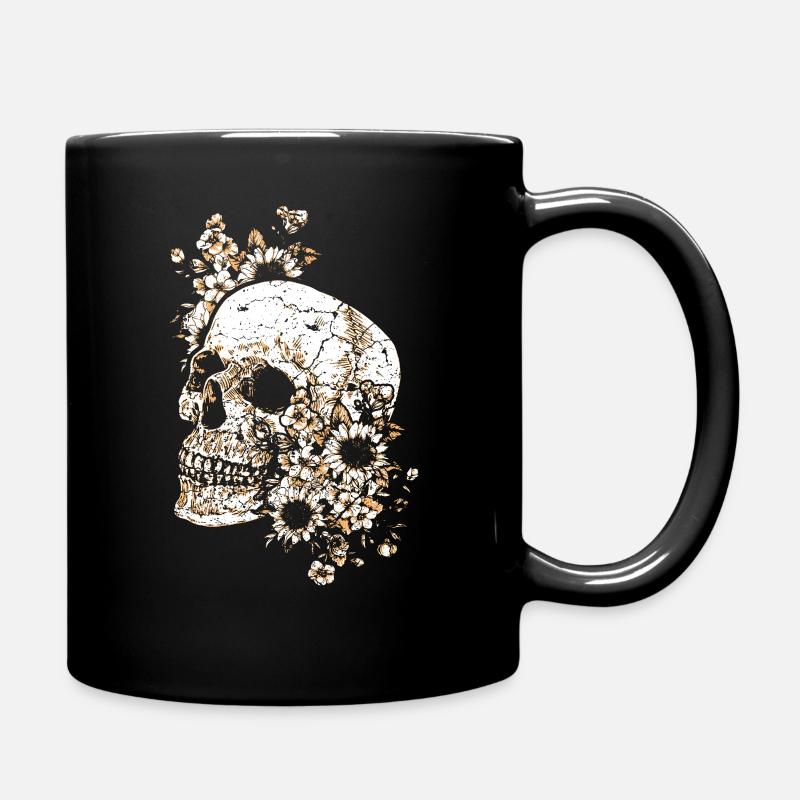 Skull Skull Skull Flowers - Full Colour Mug - black