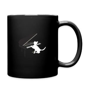 Katze spielt Klavier Niedliches Geschenk - Tasse einfarbig - Schwarz - Rechts