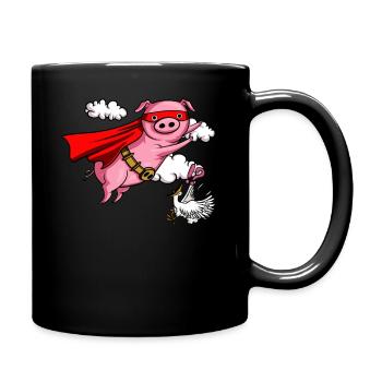 Fliegen-Schwein-lustiges Vieh - Tasse einfarbig - Schwarz - Rechts