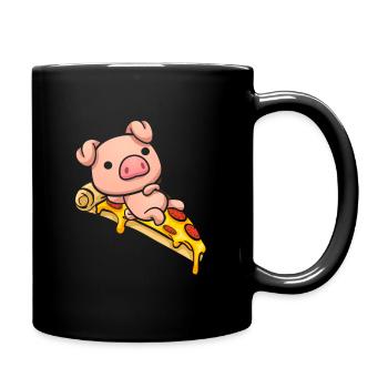 Schweineliegende Pizza Süßes Geschenk - Tasse einfarbig - Schwarz - Rechts