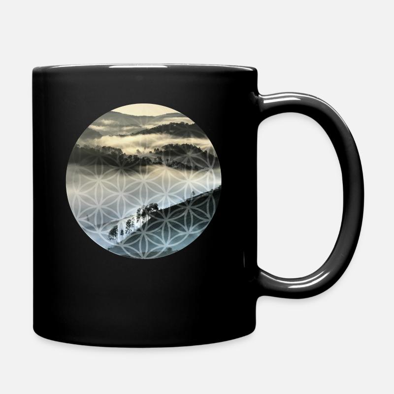 Blume des Lebens Panorama Art Stil Geschenk - Tasse einfarbig - Schwarz