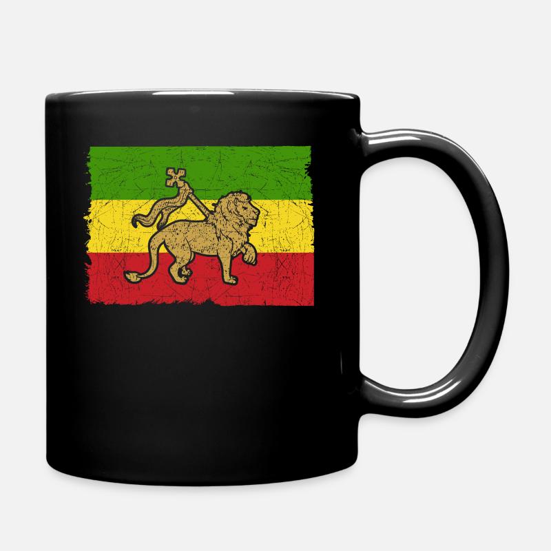 Reggae Rasta Rastafarian Lion Flag Gift - Full Colour Mug - black