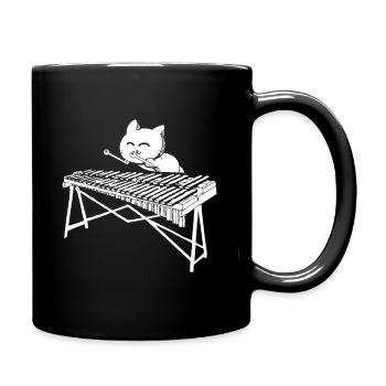 Niedliche Katze spielt Perkussion Musik Xylophon - Tasse einfarbig - Schwarz - Rechts