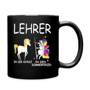 Lustiges Lehrer Lehrerin Schule Einhorn Geschenk - Tasse einfarbig - Schwarz - Rechts